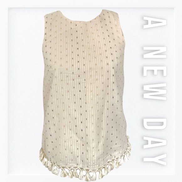 A New Day Cream and Gold Embroidered Tassel Hem Sleeveless Top sz XS - Picture 1 of 13